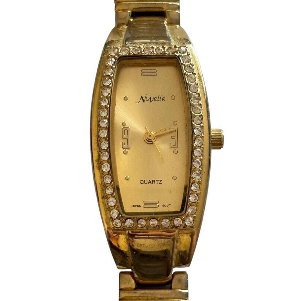 Novelle Quartz Japan Movement Watch Analog Gold Tone Rhinestone Band Working
